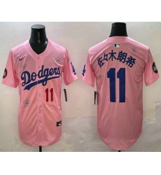 Men's Los Angeles Dodgers #11 Roki Sasaki Pink Japanese 2025 Tokyo Series Limited Jersey