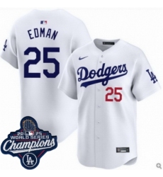 Men's Los Angeles Dodgers 25 Tommy Edman Cool Base 2025 World Champions Stitched Baseball Jersey White