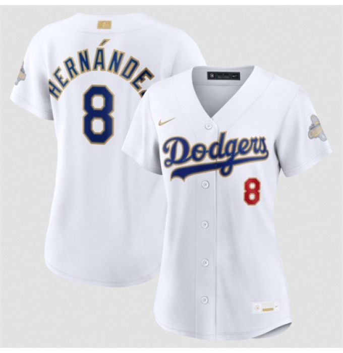 Women's Los Angeles Dodgers #8 Enrique Hernández White 2026 Gold Collection Stadium Stitched Baseball Jersey(Run Small)