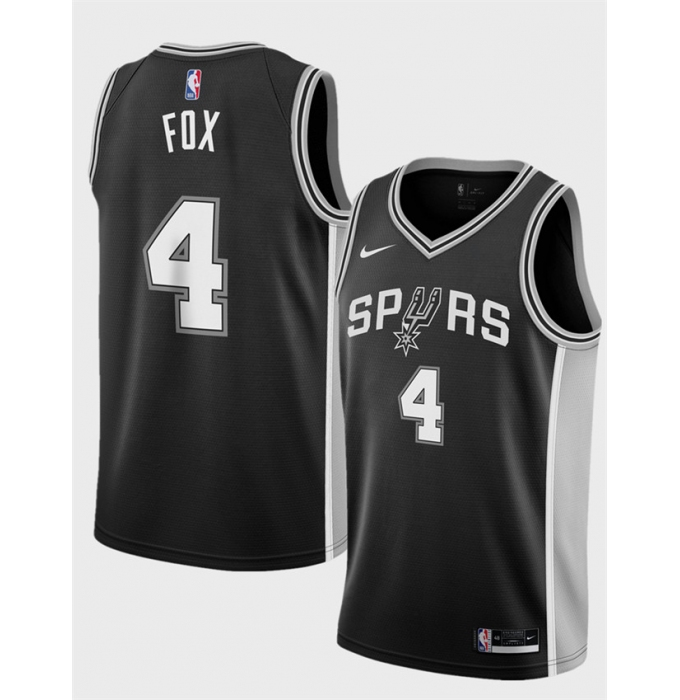 Men's San Antonio Spurs #4 De'Aaron Fox Black 2024-25 Icon Edition Stitched Basketball Jersey