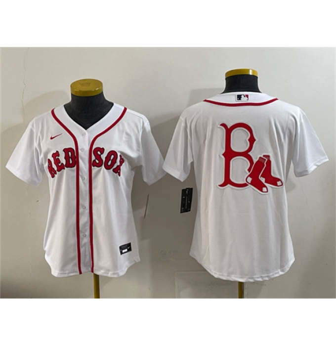 Women's Boston Red Sox Team Big Logo White Cool Base Stitched Jersey(Run Small)