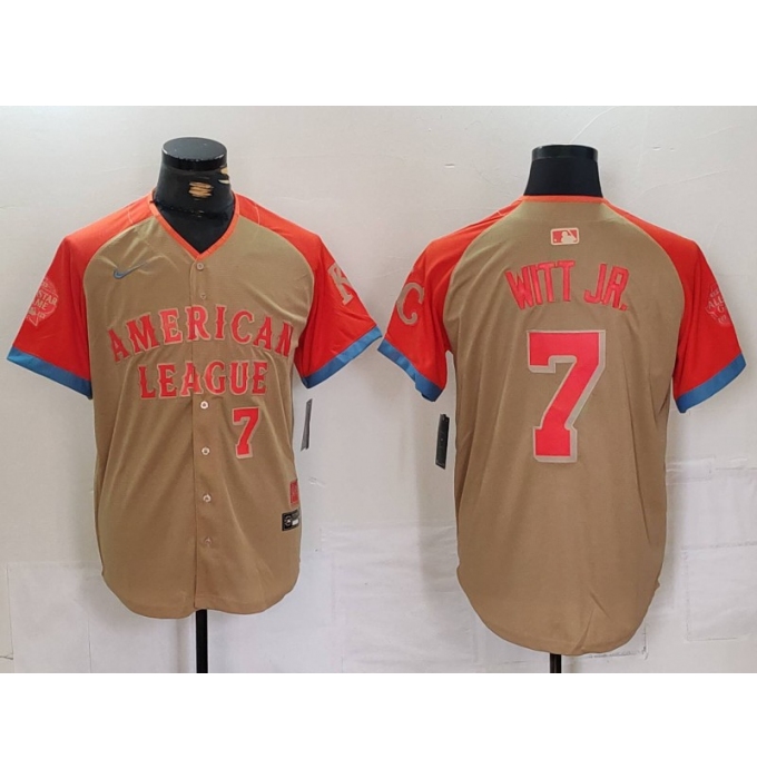 Men's Kansas City Royals #7 Bobby Witt Jr Number Cream 2024 All Star Limited Stitched Jersey