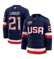 Men's USA #21 Dylan Larkin Navy 2025 4 Nations Face-Off Stitched Jersey