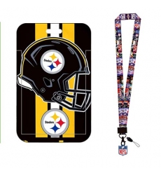Pittsburgh Steelers  ID Stickers Badge Holder with Lanyard, Hard Plastic Key Card Work Badge Sleeve for Office, School, Factory, ID Credit Cards, Proximity