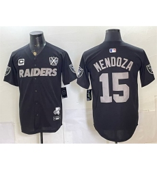 Men's Las Vegas Raiders #15 Fernando Mendoza Black With 3-Star C Nevada Silver Stat And 65th Anniversary Stitched Football Jersey