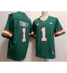 Men's Miami Hurricanes #1 Malachi Toney Aqua Stitched Football Jersey
