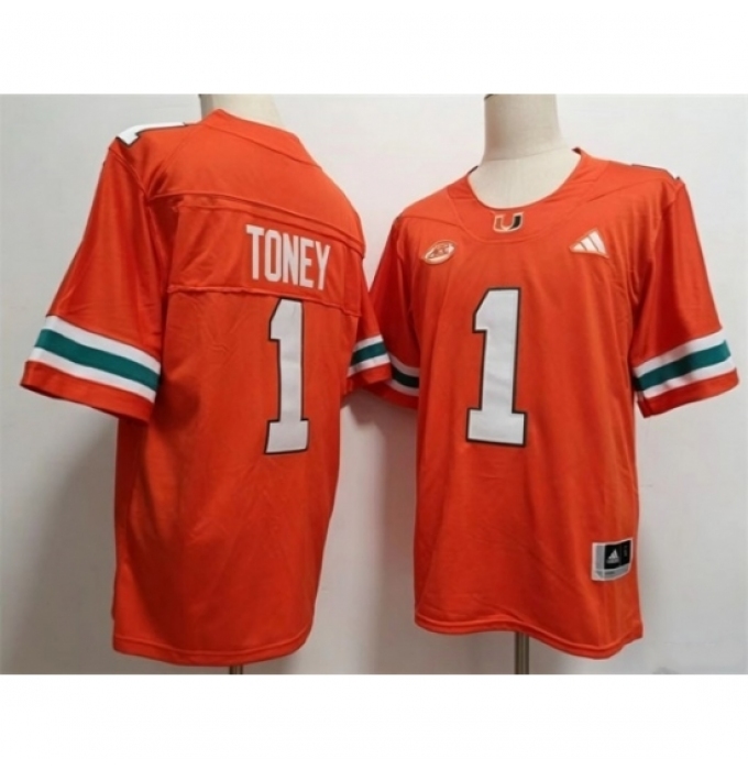 Men's Miami Hurricanes #1 Malachi Toney Orange Stitched Football Jersey