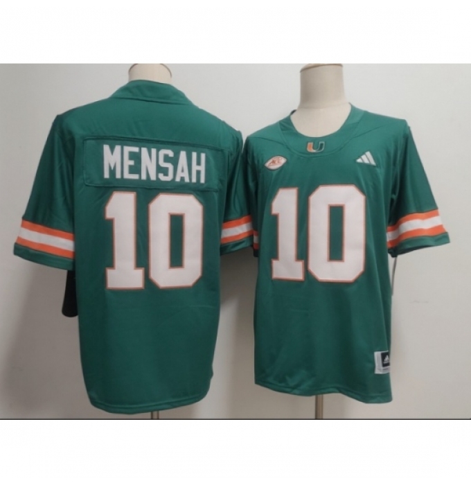 Men's Miami Hurricanes #10 Darian Mensah Aqua Stitched Football Jersey