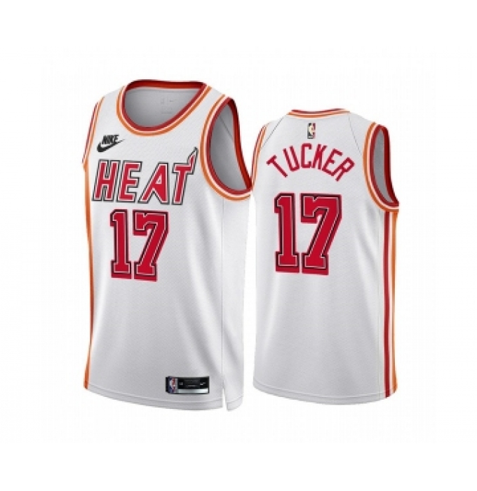 Men's Miami Heat #17 P.J. Tucker White Classic Edition Stitched Basketball Jersey