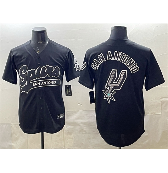 Men's San Antonio Spurs Team Big Logo Black Stitched Baseball Jersey