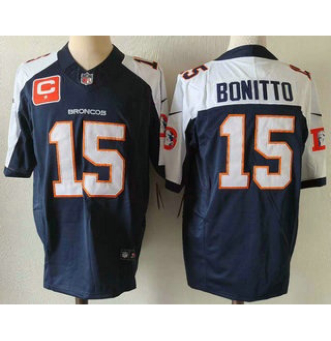Men's Denver Broncos #15 Nik Bonitto Navy Blue C Thanksgiving FUSE Vapor Jersey