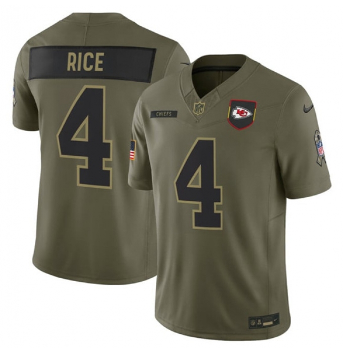 Men's Kansas City Chiefs #4 Rashee Rice Olive 2025 Salute to Service Limited Football Stitched Jersey