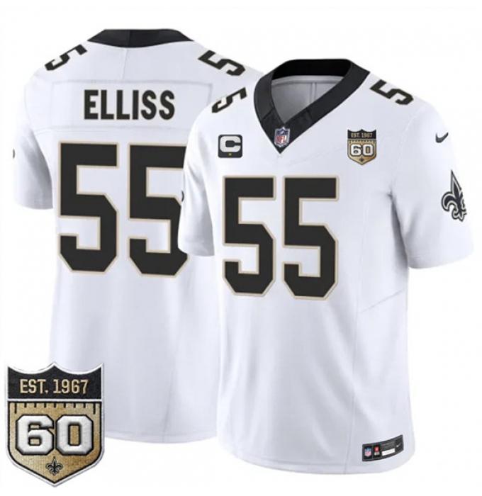 Men's New Orleans Saints #55 Kaden Elliss White 2026 F.U.S.E With 1-Star C And 60th Anniversary Vapor Limited Football Stitched Jersey