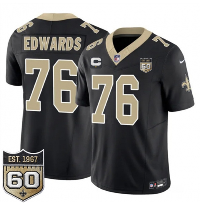 Men's New Orleans Saints #76 David Edwards Black 2026 F.U.S.E With 1-Star C And 60th Anniversary Vapor Limited Football Stitched Jersey