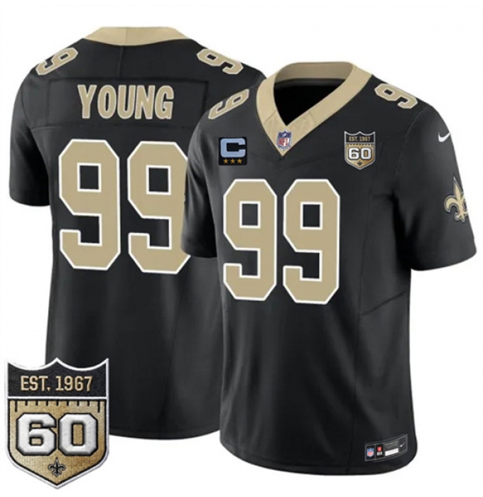 Men's New Orleans Saints #99 Chase Young Black 2026 F.U.S.E With 3-Star C And 60th Anniversary Vapor Limited Football Stitched Jersey