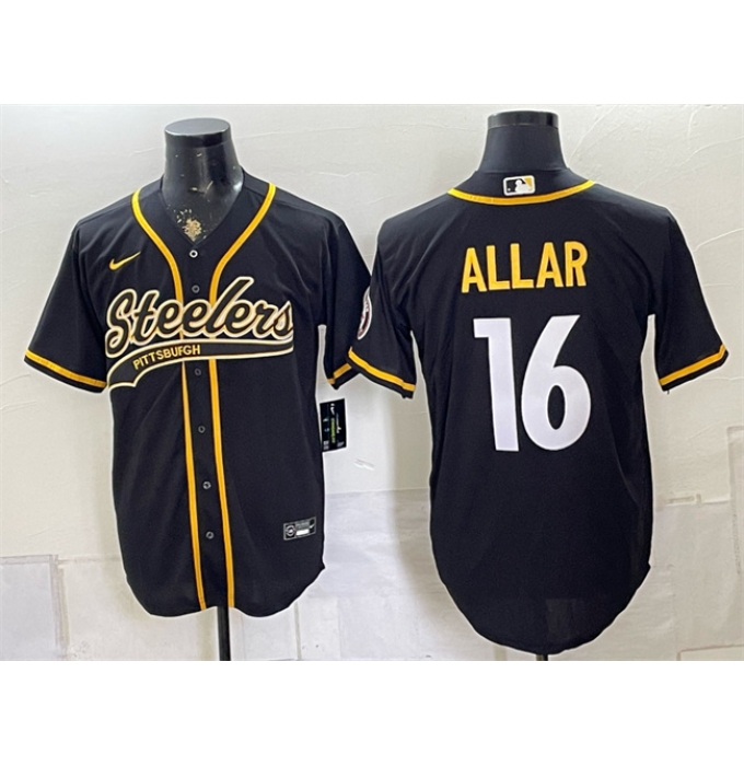 Men's Pittsburgh Steelers #16 Drew Allar Black With Cool Base Stitched Baseball Jersey