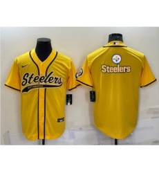 Men's Pittsburgh Steelers Gold Team Big Logo With Patch Cool Base Stitched Baseball Jersey