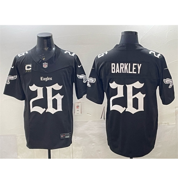 Men's Philadelphia Eagles #26 Saquon Barkley Black 2025 F.U.S.E. 'Gothic Philly Edition' With 3-Star C Vapor Limited Stitched Football Jersey
