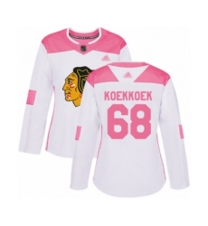 Women's Chicago Blackhawks #68 Slater Koekkoek Authentic White Pink Fashion Hockey Jersey