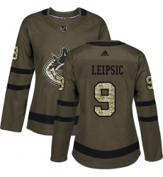 Women's Adidas Vancouver Canucks #9 Brendan Leipsic Authentic Green Salute to Service NHL Jersey