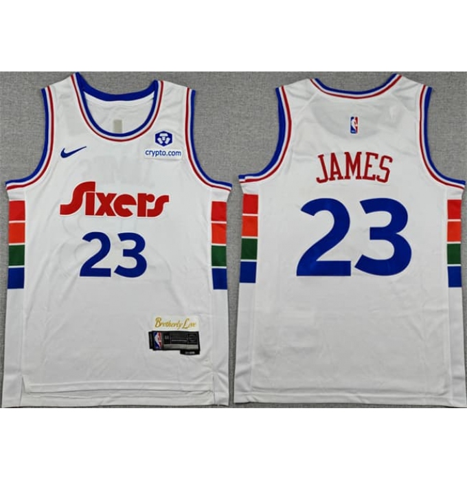 Men's Philadelphia 76ers #23 LeBron James White City Edition Swingman Stitched Jersey