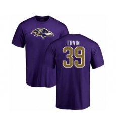 Football Baltimore Ravens #39 Tyler Ervin Purple Name & Number Logo T-Shirt