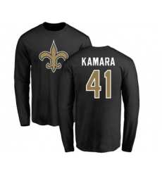 Football New Orleans Saints #41 Alvin Kamara Black Name & Number Logo Long Sleeve T-Shirt