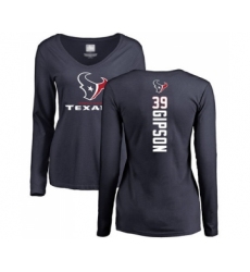 Football Women's Houston Texans #39 Tashaun Gipson Navy Blue Backer Long Sleeve T-Shirt