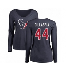 Football Women's Houston Texans #44 Cullen Gillaspia Navy Blue Name & Number Logo Long Sleeve T-Shirt