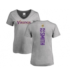 Football Women's Minnesota Vikings #22 Harrison Smith Ash Backer V-Neck T-Shirt