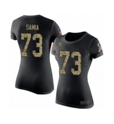 Football Women's Minnesota Vikings #73 Dru Samia Black Camo Salute to Service T-Shirt