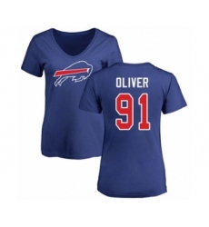 Football Women's Buffalo Bills #91 Ed Oliver Royal Blue Name & Number Logo T-Shirt