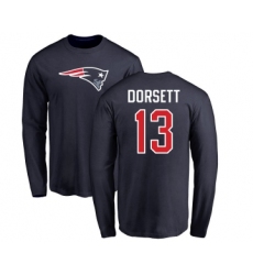 Football New England Patriots #13 Phillip Dorsett Navy Blue Name & Number Logo Long Sleeve T-Shirt