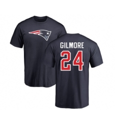 Football New England Patriots #24 Stephon Gilmore Navy Blue Name & Number Logo T-Shirt
