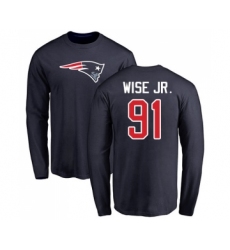 Football New England Patriots #91 Deatrich Wise Jr Navy Blue Name & Number Logo Long Sleeve T-Shirt