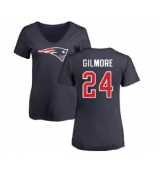 Football Women's New England Patriots #24 Stephon Gilmore Navy Blue Name & Number Logo Slim Fit T-Shirt