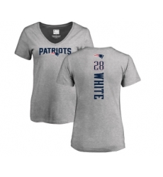 Football Women's New England Patriots #28 James White Ash Backer V-Neck T-Shirt
