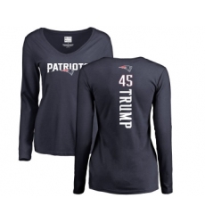 Football Women's New England Patriots #45 Donald Trump Navy Blue Backer Slim Fit Long Sleeve T-Shirt