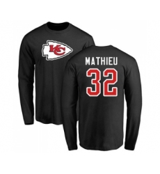 Football Kansas City Chiefs #32 Tyrann Mathieu Black Name & Number Logo Long Sleeve T-Shir