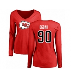 Football Women's Kansas City Chiefs #90 Emmanuel Ogbah Red Name & Number Logo Slim Fit Long Sleeve T-Shirt