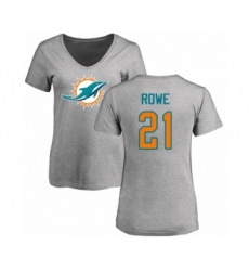 Football Women's Miami Dolphins #21 Eric Rowe Ash Name & Number Logo T-Shirt
