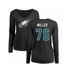 Women's Philadelphia Eagles #76 Shareef Miller Black Name & Number Logo Slim Fit Long Sleeve T-Shirt.