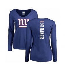 Football Women's New York Giants #35 Deandre Baker Royal Blue Backer Long Sleeve T-Shirt