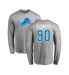 Football Detroit Lions #90 Trey Flowers Ash Name & Number Logo Long Sleeve T-Shirt