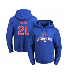 Cubs #21 Sammy Sosa Blue 2016 World Series Champions Pullover MLB Hoodie