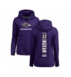 Football Women's Baltimore Ravens #22 Mark Ingram II Purple Backer Pullover Hoodie