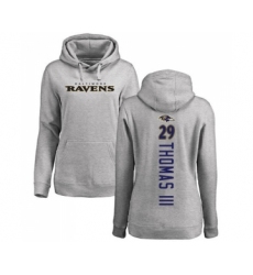 Football Women's Baltimore Ravens #29 Earl Thomas III Ash Backer Pullover Hoodie