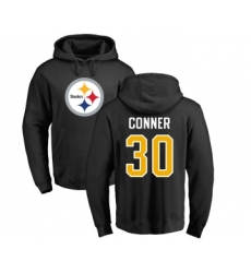 Football Pittsburgh Steelers #30 James Conner Black Name & Number Logo Pullover Hoodie