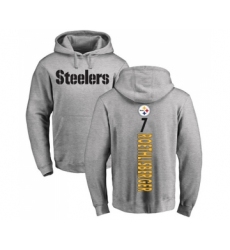 Football Pittsburgh Steelers #7 Ben Roethlisberger Ash Backer Pullover Hoodie