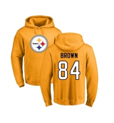 Football Pittsburgh Steelers #84 Antonio Brown Gold Name & Number Logo Pullover Hoodie